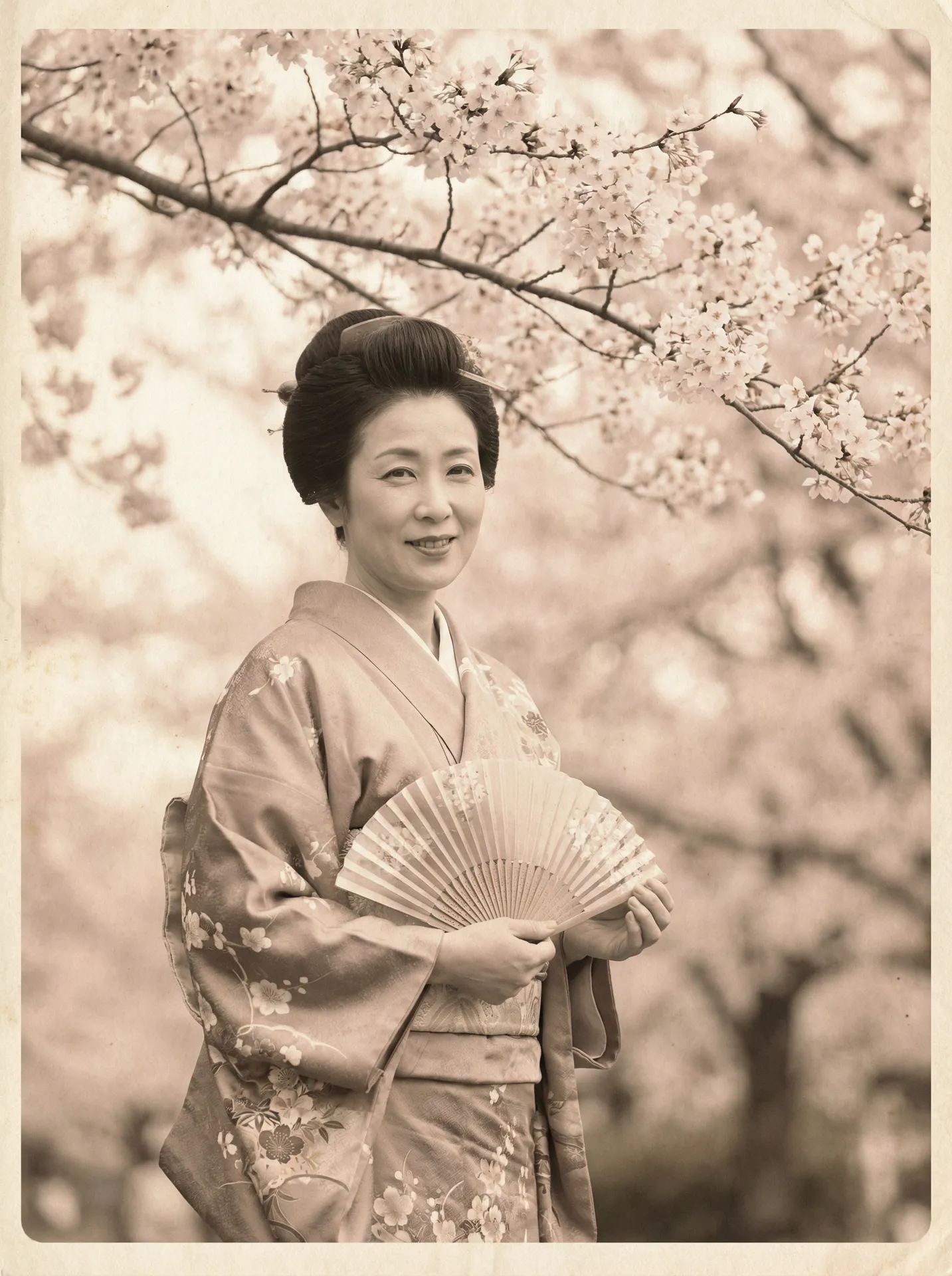 一位持扇的优雅 60彩娱乐平台 在樱花树下的复古写真